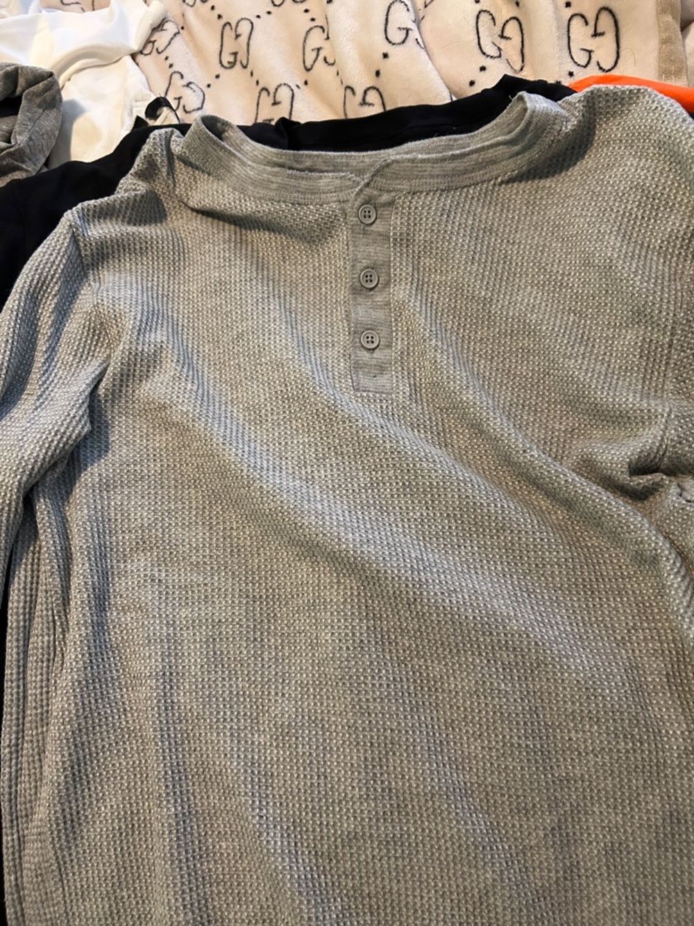 Men's Grey Waffle Knit Henley Sweater - Casual Long Sleeve